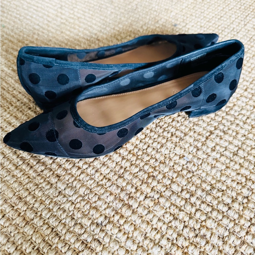 J Crew Chic Mesh with Polka Dot Black Dressy Flats size 5.5